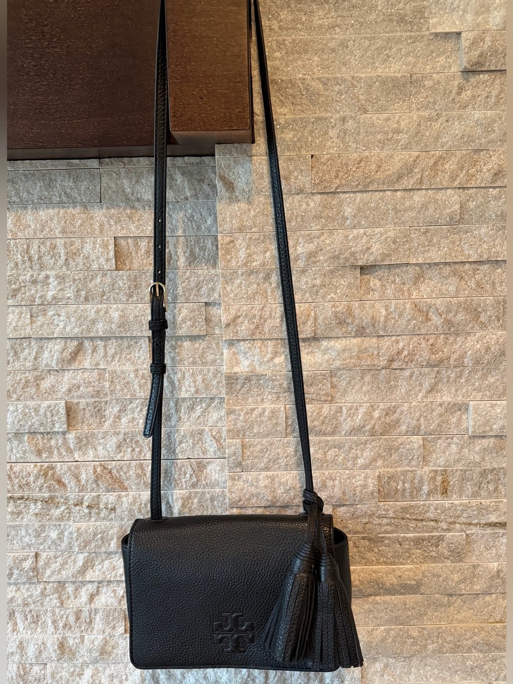 Tory Burch Thea Black Leather Shoulder Evening Crossbody Bag with Tassel